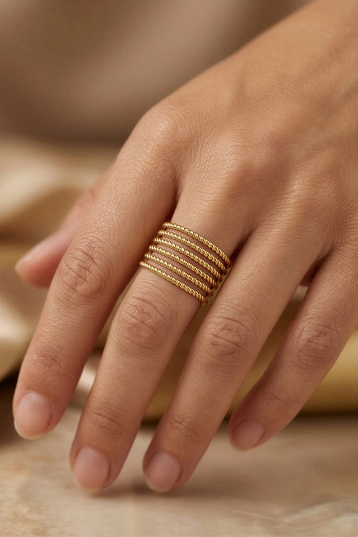 Burgu Model Gold Altın Kaplama Ayarlanabilir Çelik Yüzük