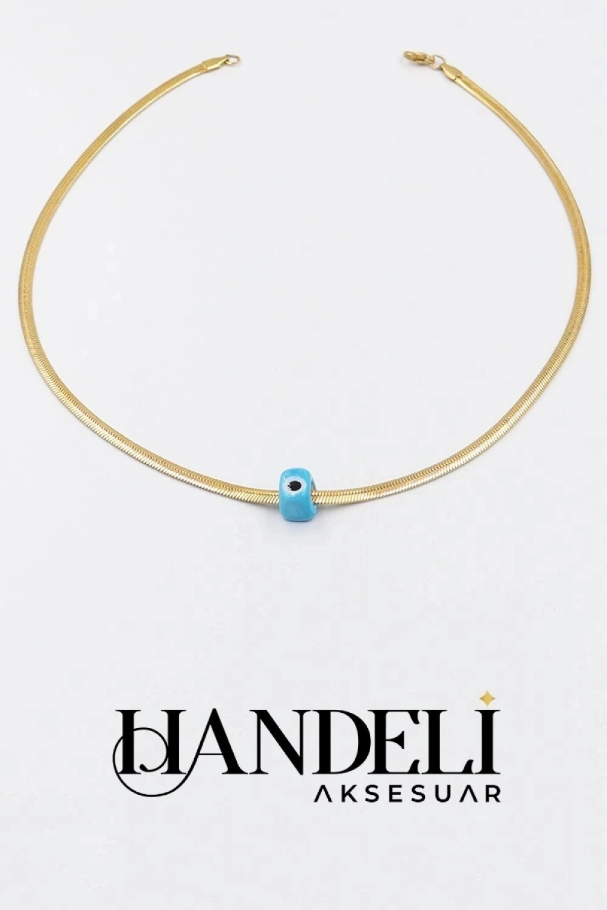 İtalyan Zincir Boncuklu Model Gold Altın Kaplama Çelik Kolye