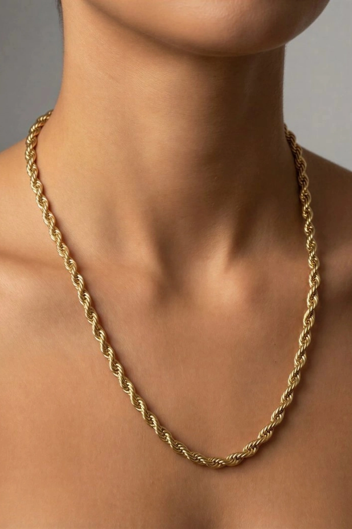 Kalın Uzun Burgu Model Gold Altın Kaplama Çelik Kolye