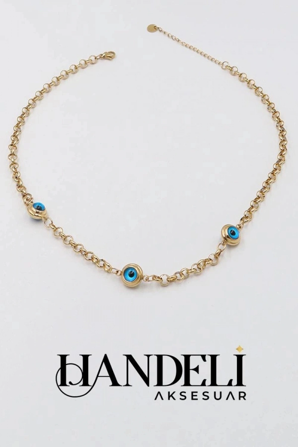 Üç Göz Geçme Halka Gol Altın Kaplama Çelik Kolye