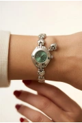 Kalp Charm Detay Silver İçi Yeşil Kadın Kol Saati