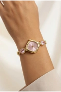 Damla Gold Kordon Dörtgen Pembe Kadran Model Kadın Kol Saati