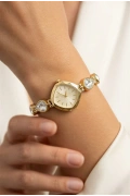 Damla Gold Kordon Dörtgen Beyaz Kadran Model Kadın Kol Saati