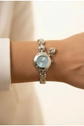 Kalp Charm Detay Silver İçi Mavi Kadın Kol Saati