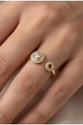 Çift Halka Model Taş Detay Gold Altın Kaplama Yüzük
