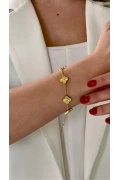 Çizgili Yonca Model Gold Altın Kaplama Çelik Bileklik
