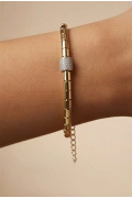 Sıralı Silindir Model Taş Detay Gold Altın Kaplama Bileklik