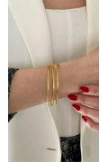 Üçlü Tam Simli Ajda Model Gold Altın Kaplama Çelik Bileklik