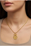 Çeyrek Model Fiyonk Detay Gold Altın Kaplama Kolye
