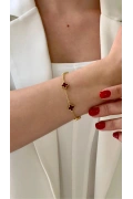 Bordo Desenli Yonca Detay Gold Altın Kaplama Çelik Bileklik