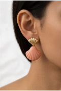 Pembe İstiridye Model Gold Altın Kaplama Küpe