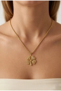 Kuyum Model Yonca Detay Gold Altın Kaplama Kolye