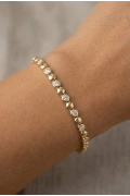 Sıralı Yuvarlak Model Taş Detay Gold Altın Kaplama Bileklik