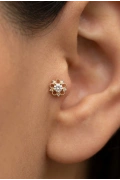 Flower Model Gold Altın Kaplama Tragus Çelik Piercing