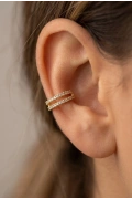 Çift Sıra Taş Model Gold Altın Kaplama Ear Cuff