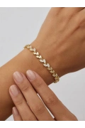 Sıralı Yaprak Model Taş Detay Gold Altın Kaplama Bileklik