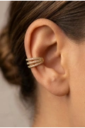 Üç Sıra Taş Model Gold Altın Kaplama Ear Cuff