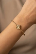 Yay Model Çizgi Yonca Detay Gold Altın Kaplama Bileklik
