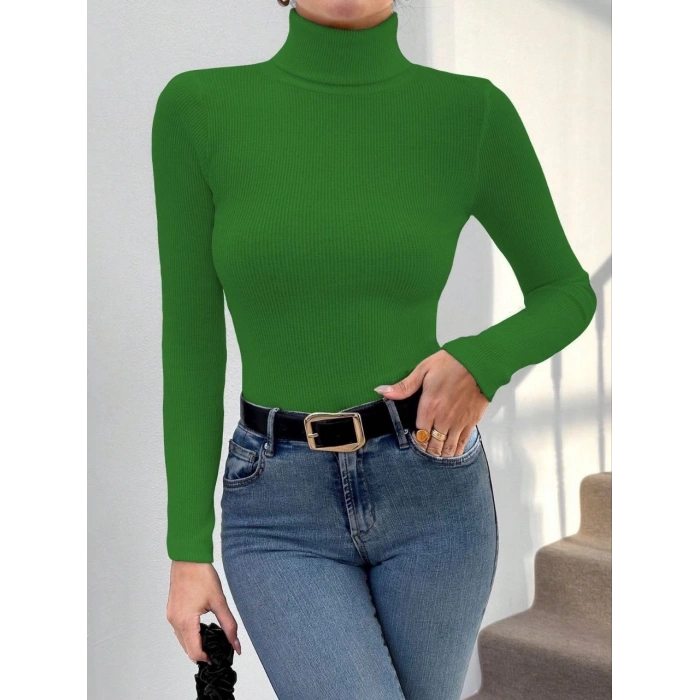 Başıkçı yaka dar kesim kaşkorse kazak yeşil w3103