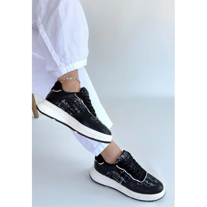 Hawer Siyah Cilt Bağcıklı Spor Ayakkabı