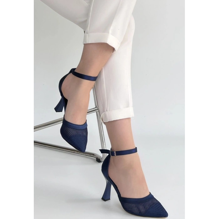 Keny Lacivert Saten Topuklu Ayakkabı