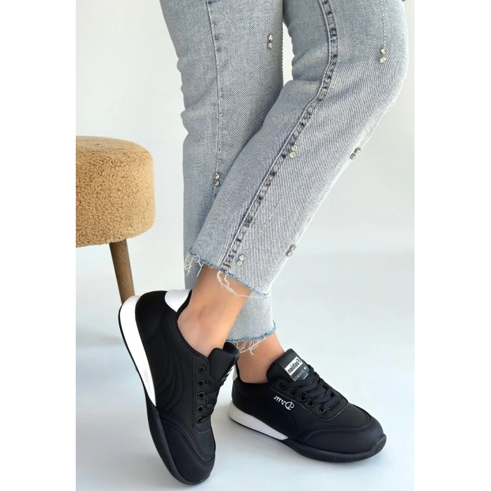 Tawen Siyah Cilt Bağcıklı Spor Ayakkabı