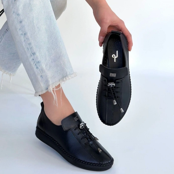 Warte Siyah Deri Bağcıklı Spor Ayakkabı