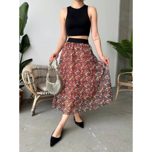 Baskılı astarlı uzun etek