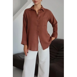 Tek cepli müslin gömlek kahve pt