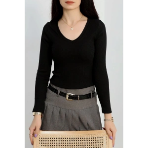 V yaka kaşkorse bluz siyah a3699