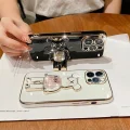 İphone 14 Plus Glossy Yumuşak Ayıcıklı Boncuklu Stantlı Telefon Kılıfı