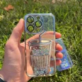 İphone 14 Pro Bardak Desenli Simli Sulu Silikon Telefon Kılıfı