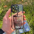 İphone 14 Pro Bardak Desenli Simli Sulu Silikon Telefon Kılıfı