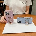 İphone 14 Pro Glossy Yumuşak Ayıcıklı Boncuklu Stantlı Telefon Kılıfı
