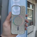 İphone 15 Pro Max Kılıf Diamont MagSafe Hologramlı Telefon Kılıfı