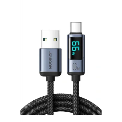 66W USBden Type-C Dijital Ekranlı Şarj Göstergeli Şarj Kablosu 1.2MT