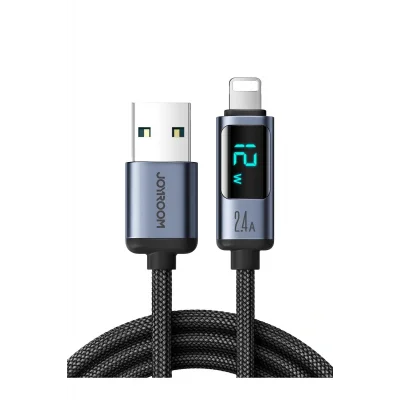 2,4A USBden Lighting Dijital Ekranlı Göstergeli Şarj Kablosu 1.2MT