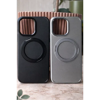 İphone 14 ile Uyumlu Stant Olabilen Magsafe Özellikli Titan Telefon Kılıfı