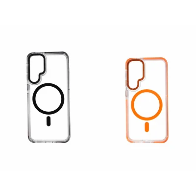 Samsung S24 Ultra ile Uyumlu Magsafe Özellikli Kenarları Renkli Şeffaf Solo Kılıf