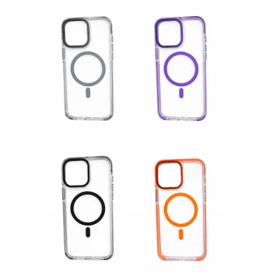 İphone 16 ile Uyumlu Magsafe Özellikli Kenarları Renkli Şeffaf Solo Kılıf