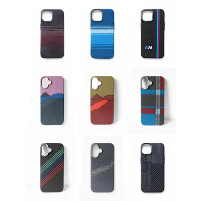 İphone 16 ile Uyumlu Magsafe Özellikli Karışık Desenli Renkli Carbon Premium Kılıf