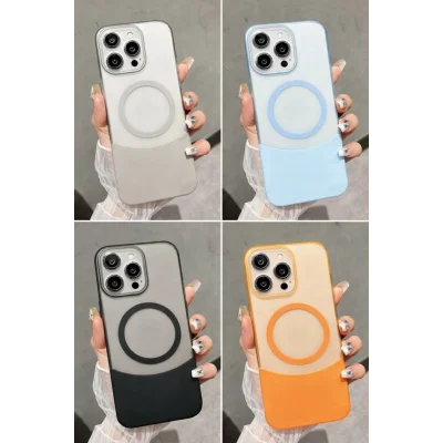 İPHONE 15 PRO MAX İLE UYUMLU 2 PARÇALI MAGSAFE ÖZELLİKLİ SOFT RENKLİ KONTRAST TELEFON KILIFI