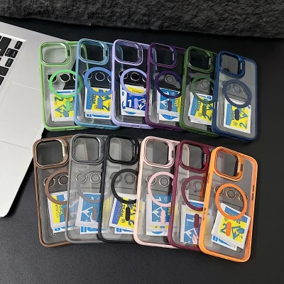 iPhone 16 Pro Max Uyumlu Kılıf Klon Stantlı + Lens Korumalı MagSafe Telefon Kılıfı