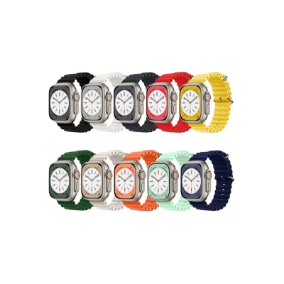 Apple Watch 6/7/8/9/10/11/SE/SE/SE3/ultra 38 40 41 S10/11 42mm İp Detay Dalga Tasarım Silikon Kordon Ocean Kordon