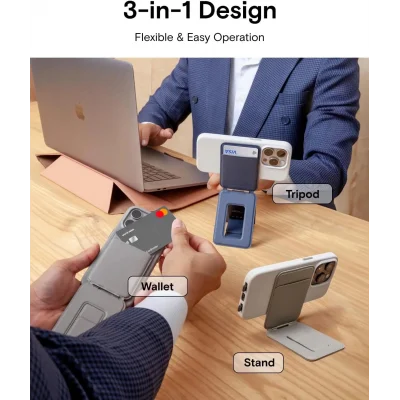 Stantlı Magsafe Deri Cüzdan 3 in 1