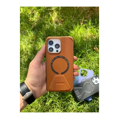 İphone 14 Pro Max Magsafe Leather Stantlı Telefon Kılıfı