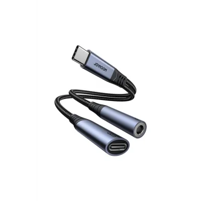 Joyroom Audio Adaptör 2İN1 (Type-C to 3.5mm+Type-C)-Siyah