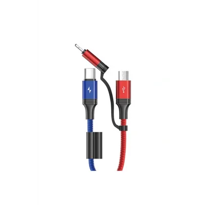 Joyroom S-M376 Type-c Mikro İphone Örgülü Çoklu USB Kablosu