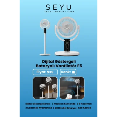 Seyü Dijital Göstergelı Bataryalı Vantilatör