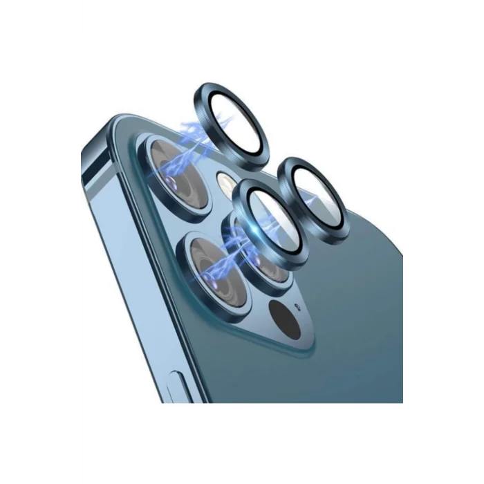 Iphone 13 Pro / 13 Pro Max Uyumlu Toz Geçirmez Temperli Kamera Lens Koruyucu Açık Mavi